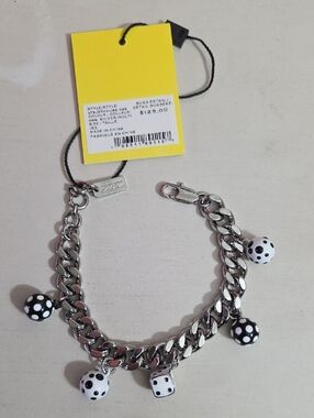 Marc Jacobs Silver Chain Bracelet with Black and White Polka Dot Charms